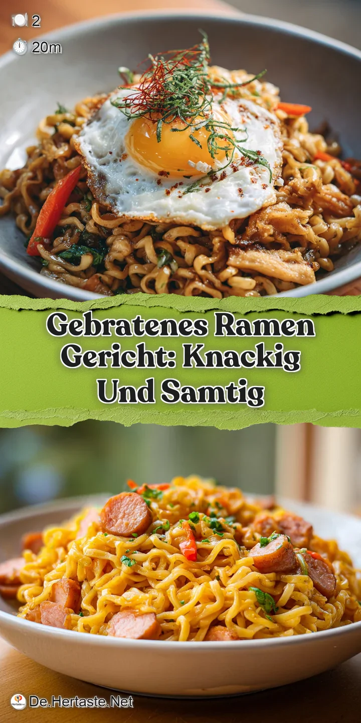 Close-up of golden-brown ramen, showcasing the dish's delicious mix of textures and vibrant, flavorful ingredients.