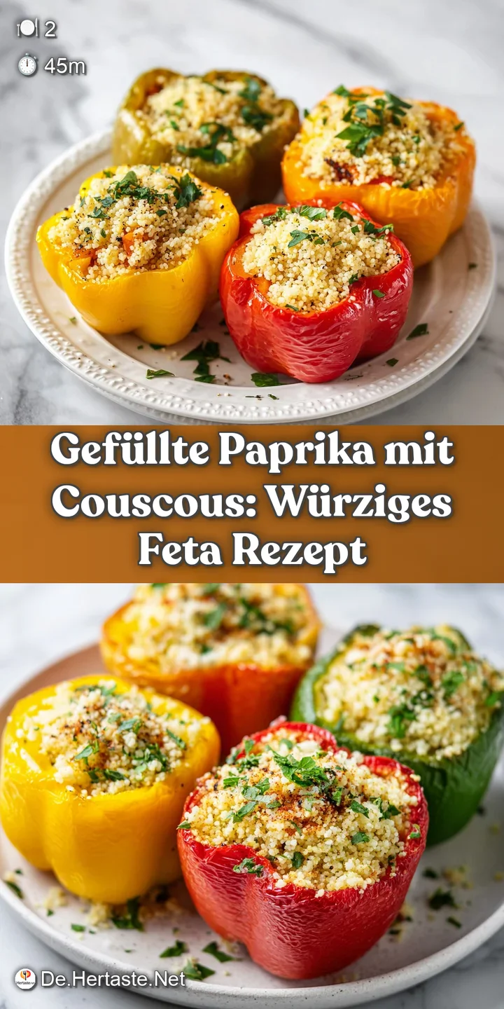 Close-up captures the steam rising from a stuffed pepper, highlighting the textured couscous and glossy pepper skin.