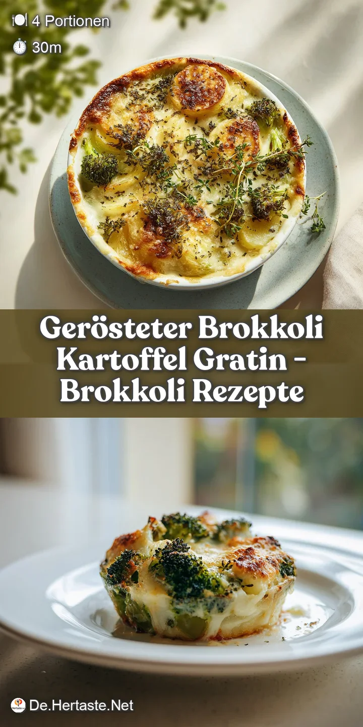 Close-up of creamy potato and broccoli bake, with a rich, melted cheese topping and tender green florets.