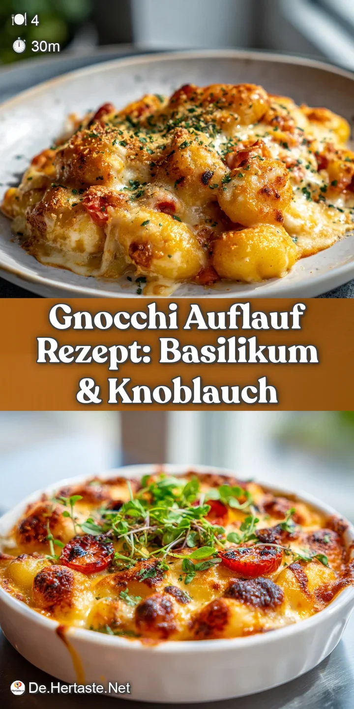 Close-up of bubbling, golden gnocchi auflauf. Cheesy, creamy texture with hints of herbs. Crusty, delicious, tempting bite.