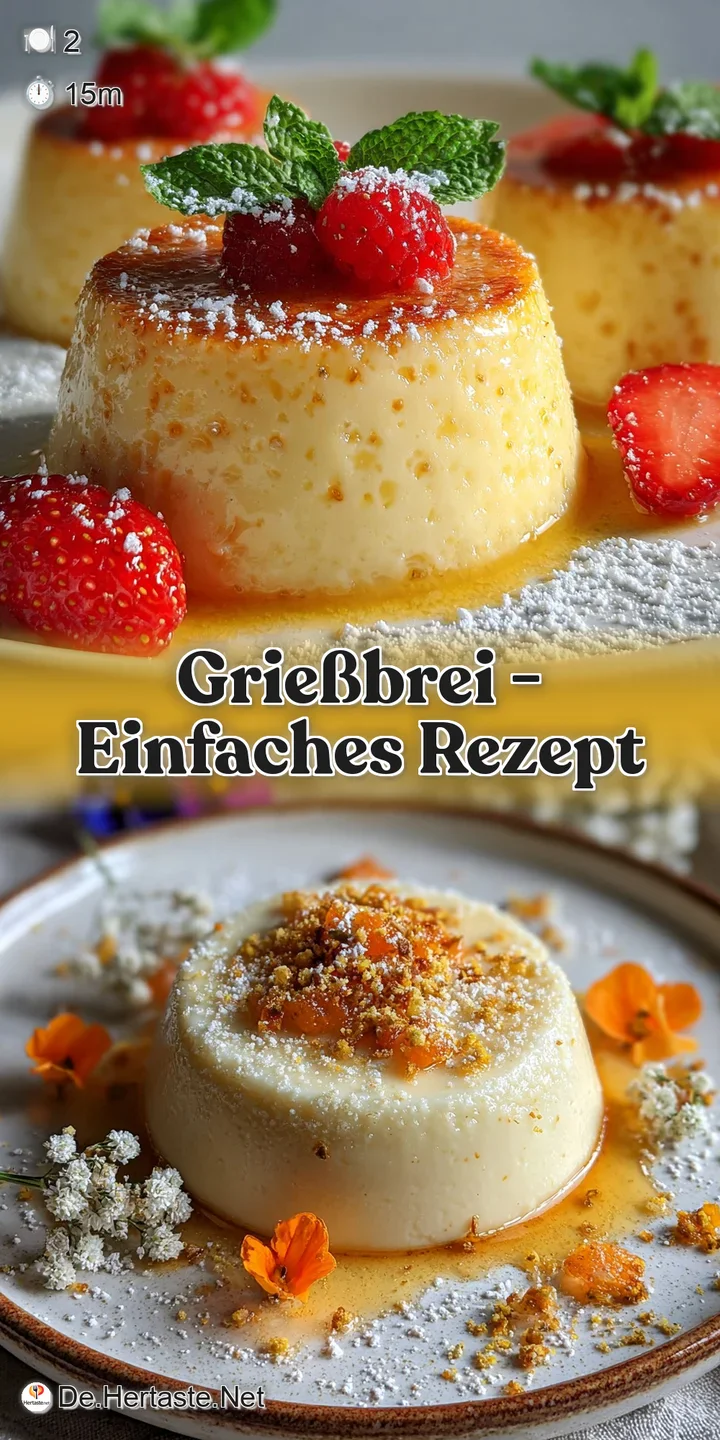 Close-up of glossy, smooth semolina pudding. A light sprinkle of cinnamon and a glistening pat of butter melt into the war...