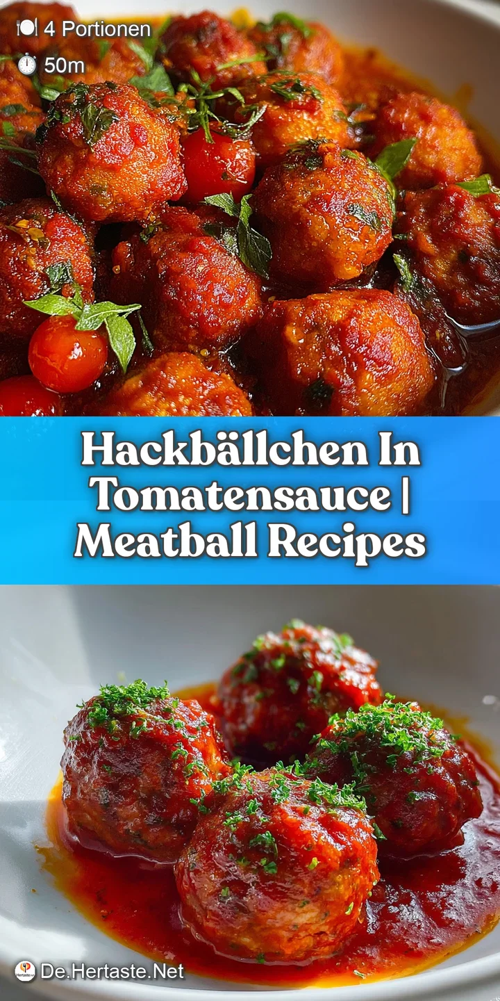 Close-up of plump meatballs glistening with savory tomato sauce. Herbs and spices peek through, promising a flavorful bite.