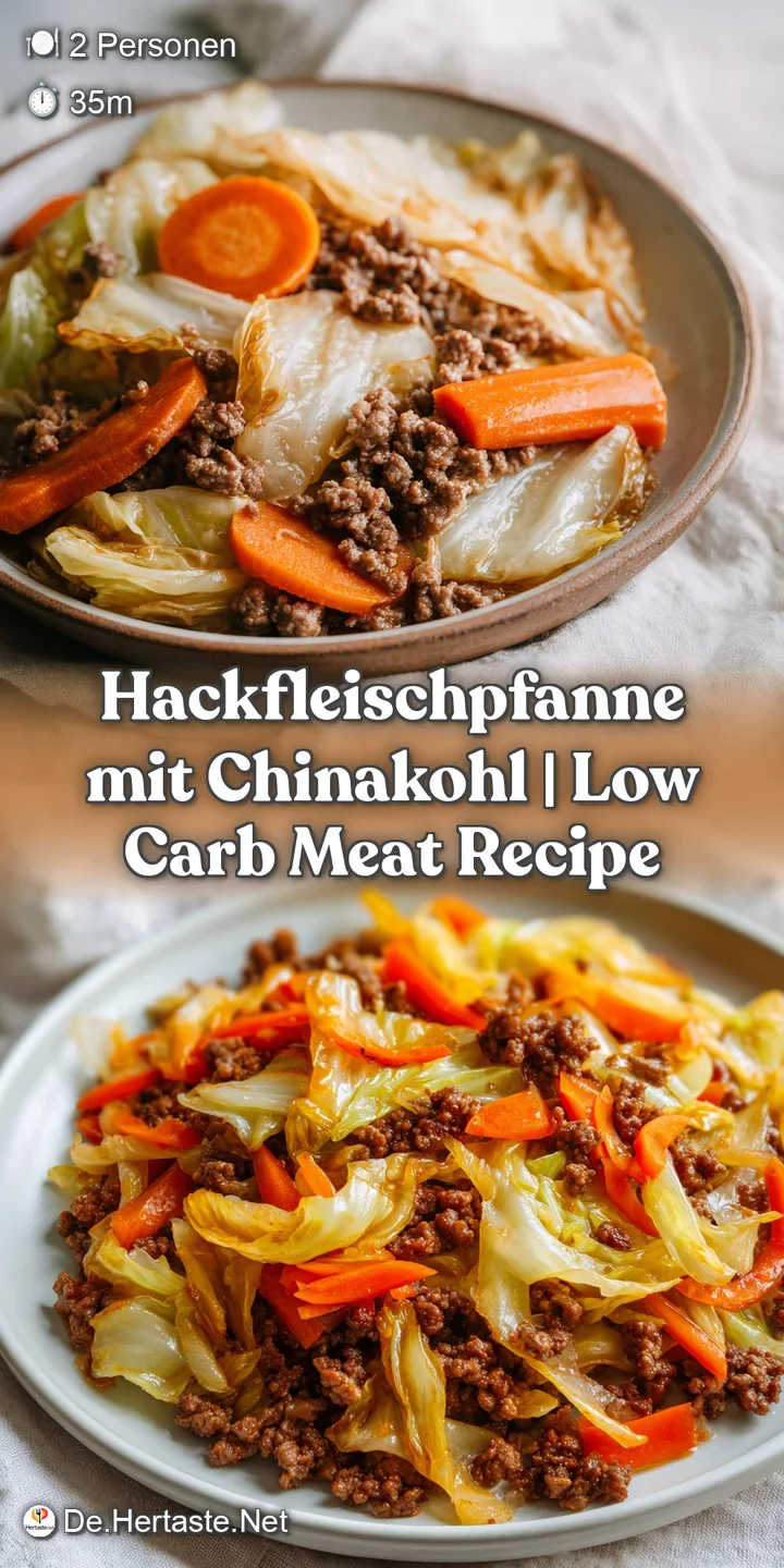 Detailaufnahme von saftigem, braunem Hackfleisch und knackigem Chinakohl mit einer gl&auml;nzenden, w&uuml;rzigen Sauce.