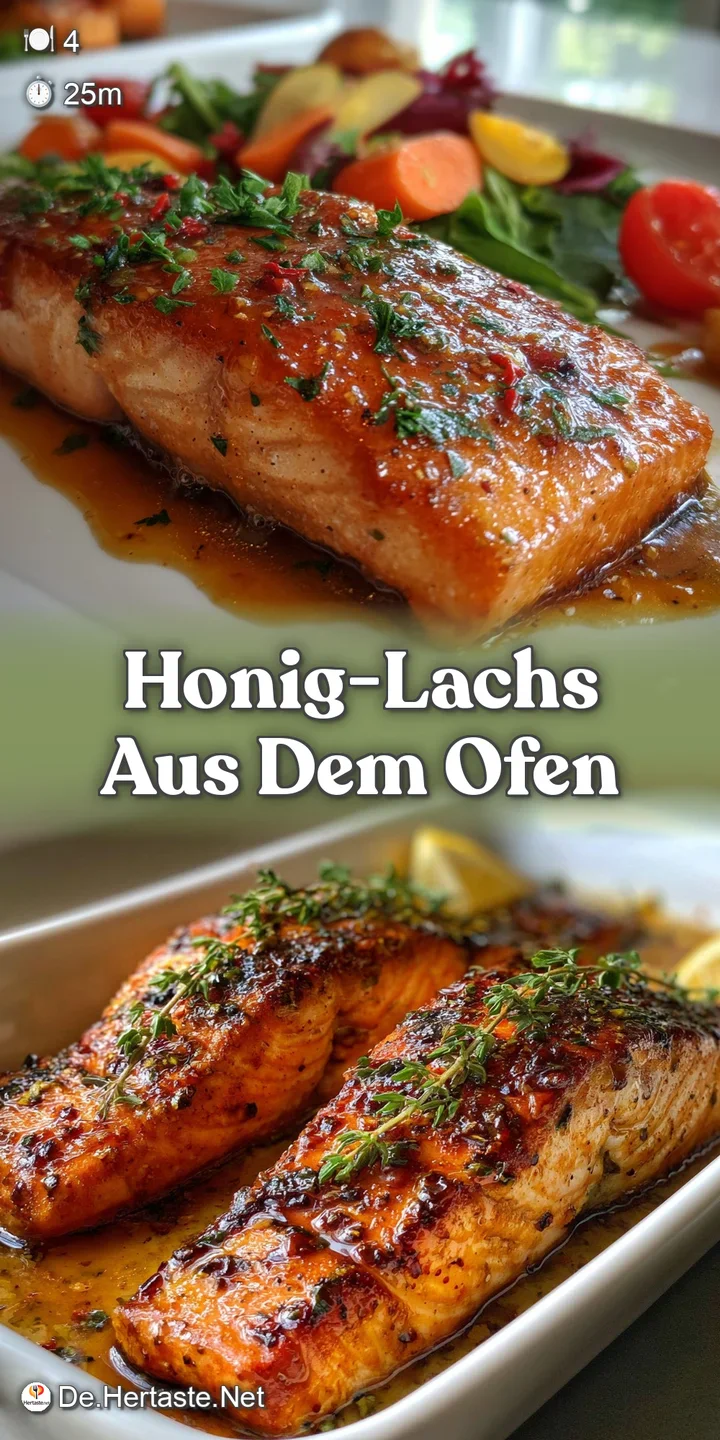 Close-up of a succulent piece of baked salmon, its honey glaze catching the light, with visible crispy edges.