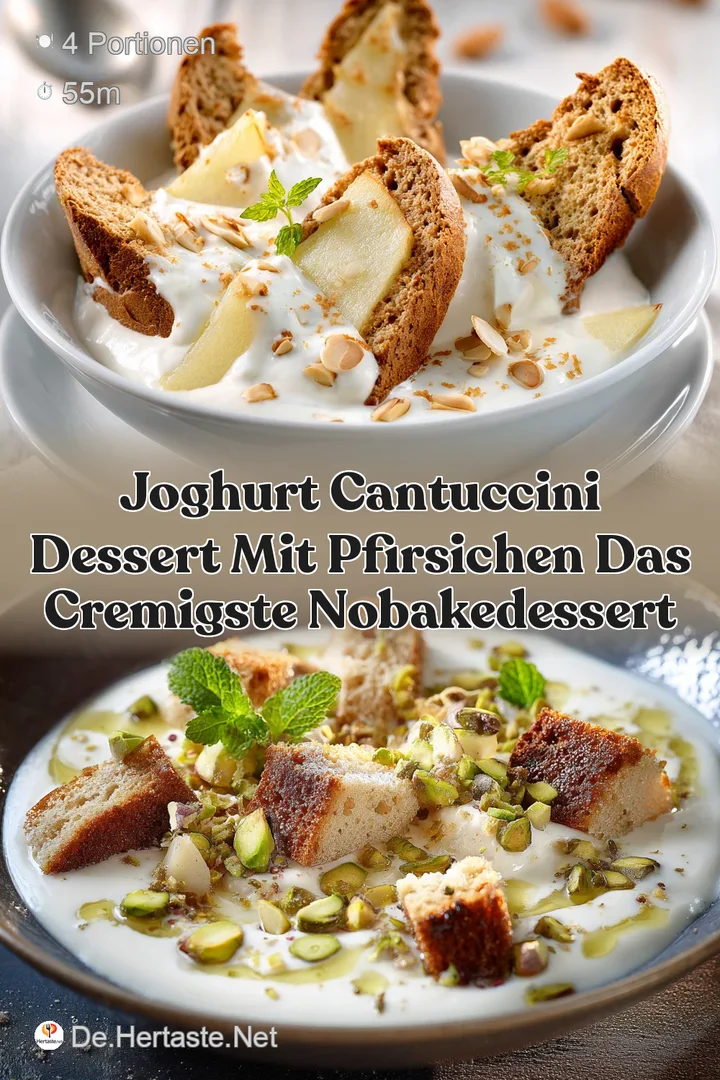 Joghurt Cantuccini Dessert mit Pfirsichen Das cremigste NoBakeDessert
