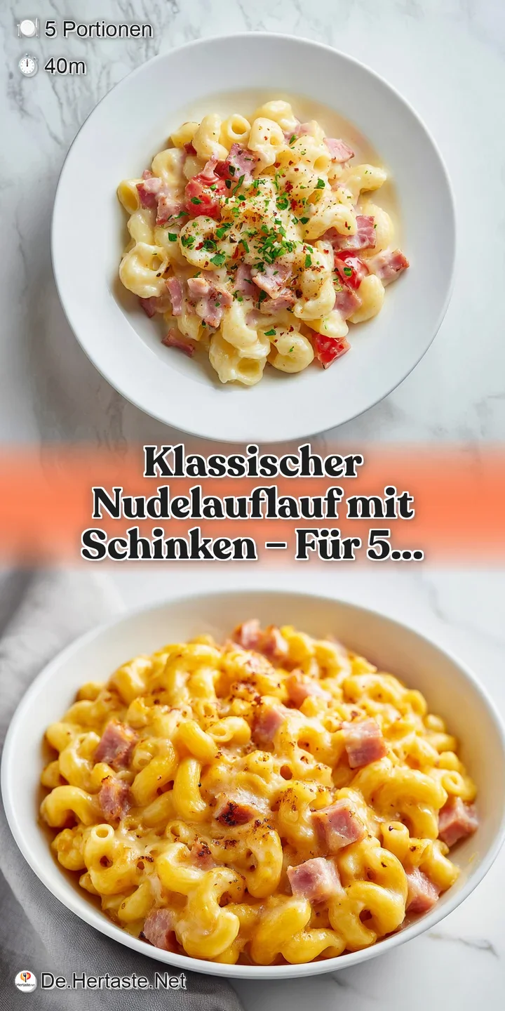 Close-up of a creamy noodle bake, showcasing the browned, bubbly cheese and rich texture. Hints of herbs and a savory arom...