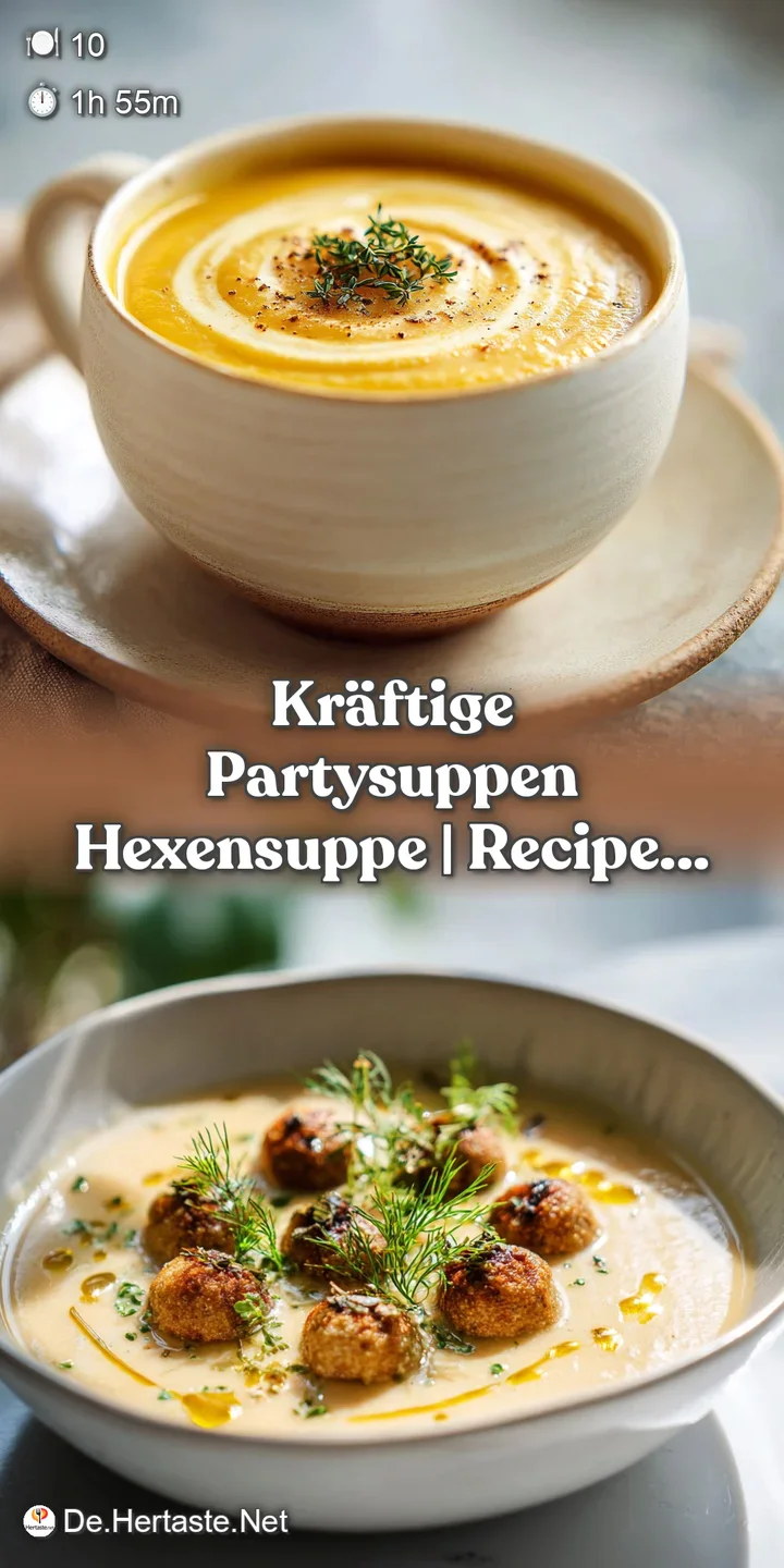 Close-up reveals rich texture of green soup. Cream artfully swirled with fresh herbs and golden croutons entice the senses.