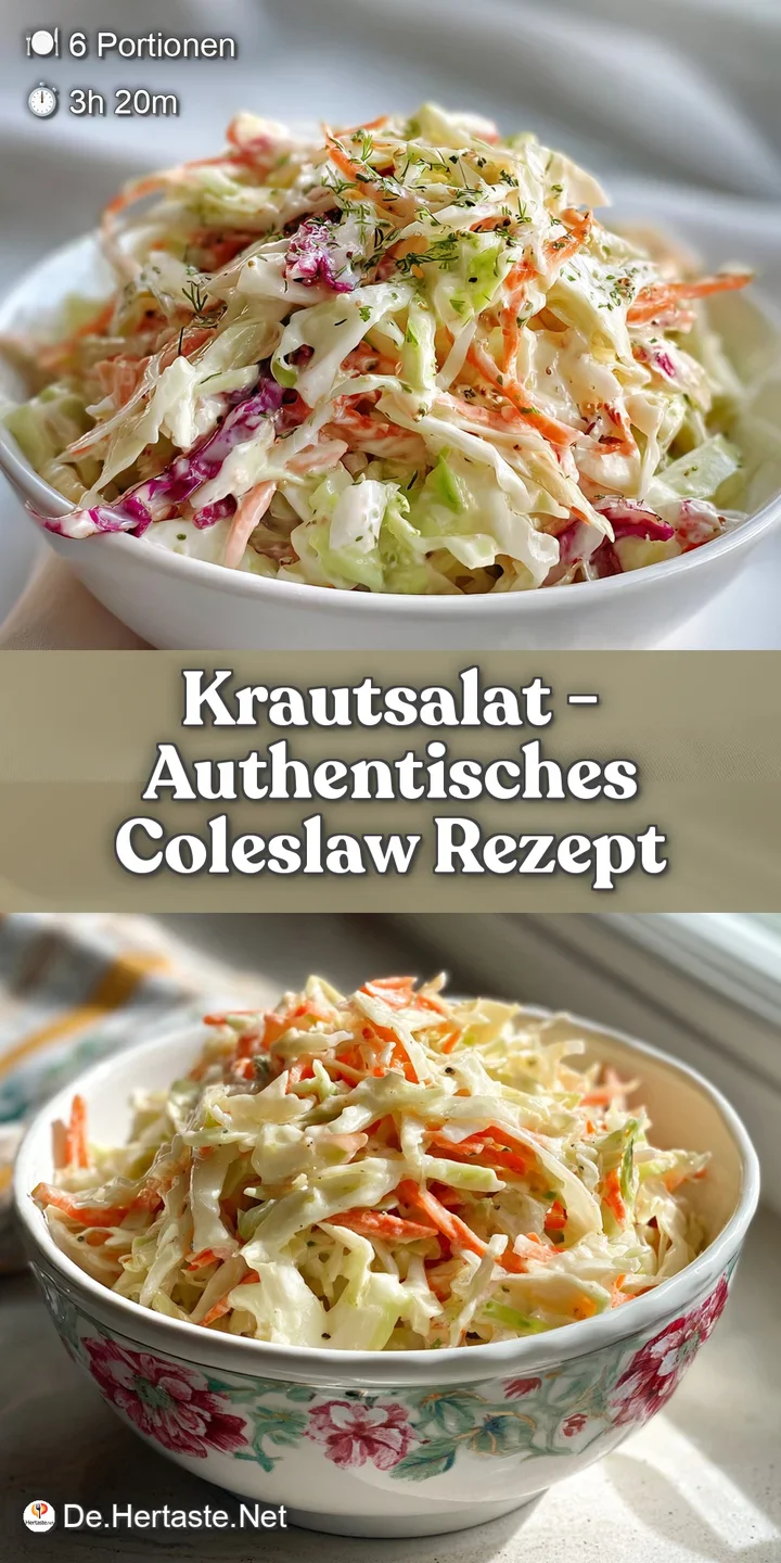 Close-up of krautsalat, revealing the fresh, colorful blend of cabbage, carrots, and herbs in a creamy, slightly glossy dr...