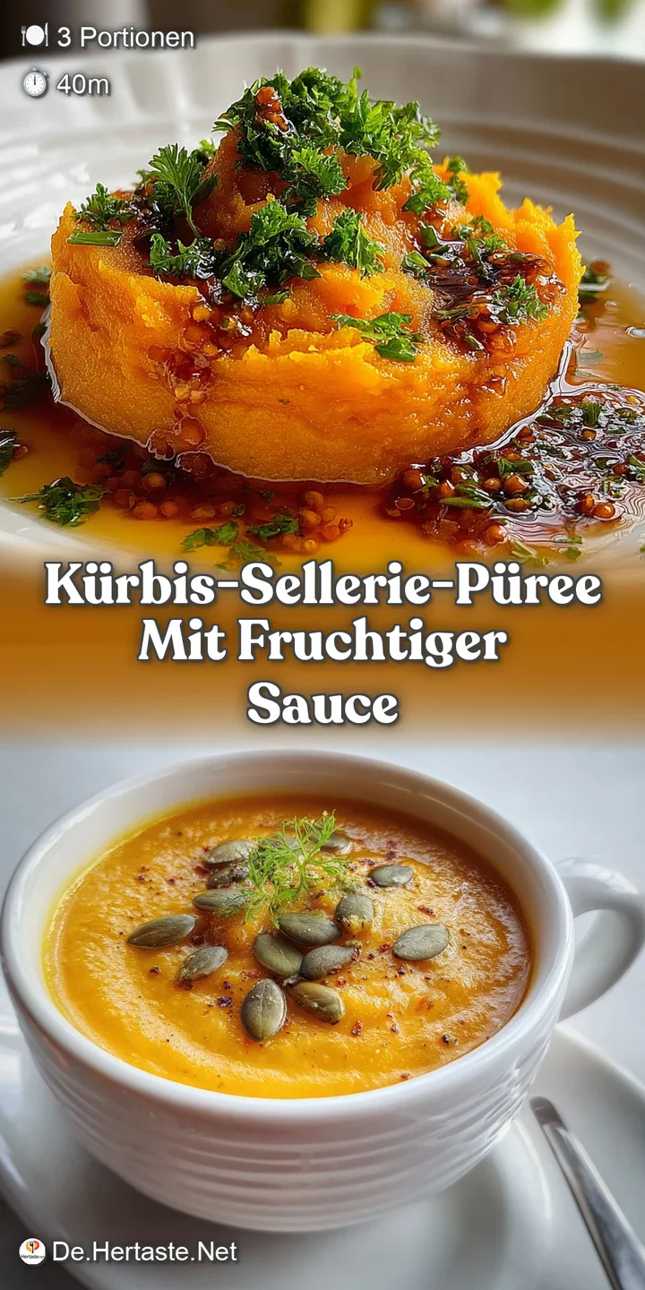Close-up capturing the velvety texture of the light-colored puree, juxtaposed with the shiny, jewel-toned fruit sauce. Fre...