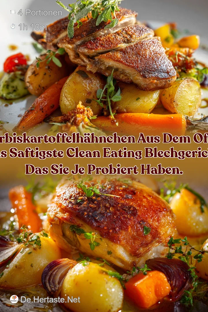 K&uuml;rbisKartoffelH&auml;hnchen aus dem Ofen: Das saftigste Clean Eating Blechgericht das Sie je probiert haben.