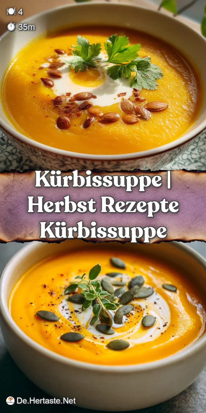 Close-up of rich, golden pumpkin soup. Wisps of coconut milk create swirling patterns. Glistening surface invites a taste.