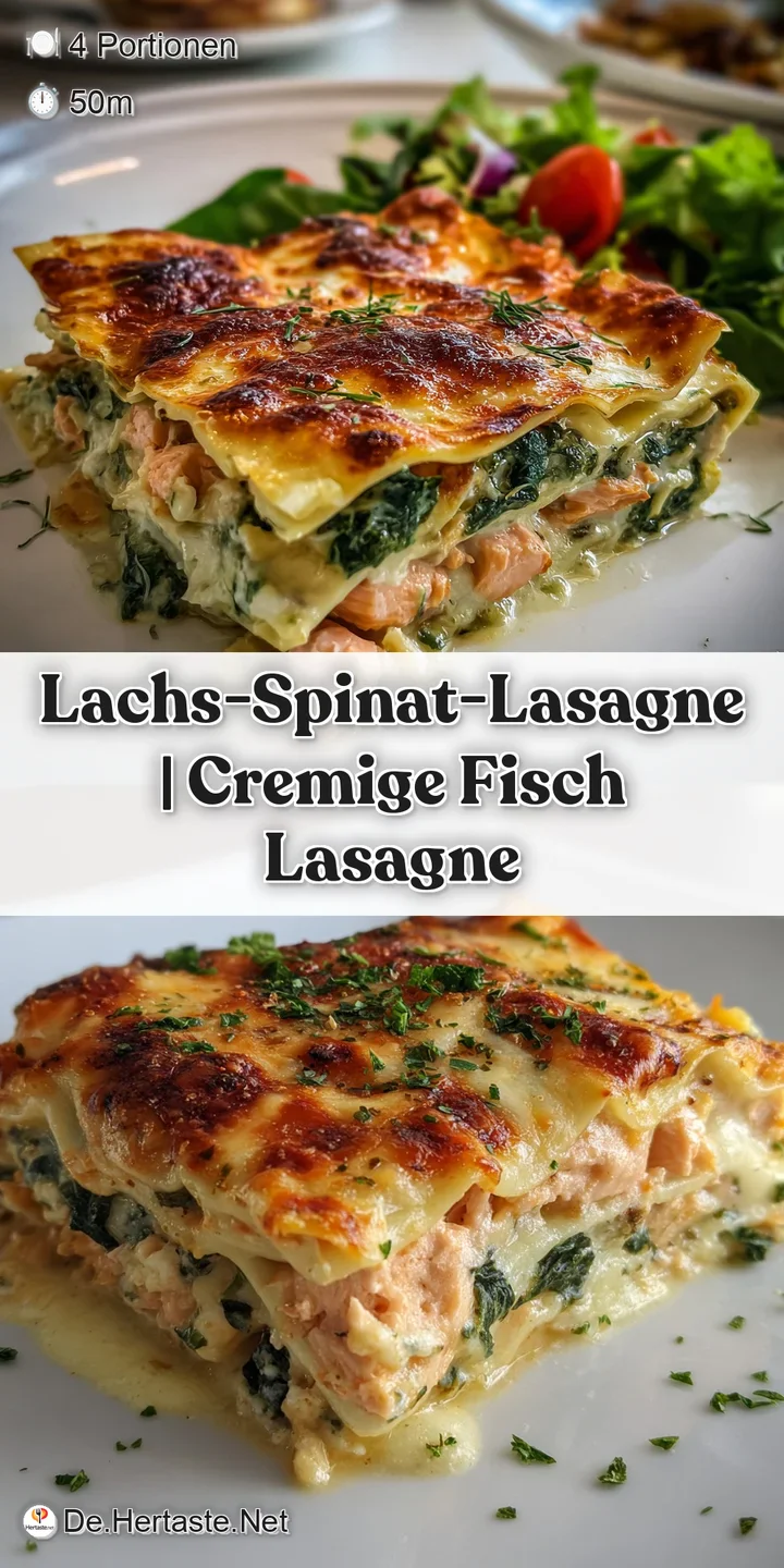 Close-up of a luscious salmon lasagna slice, layers of vibrant spinach & flaky salmon, b&eacute;chamel glistening. Warm, comforti...