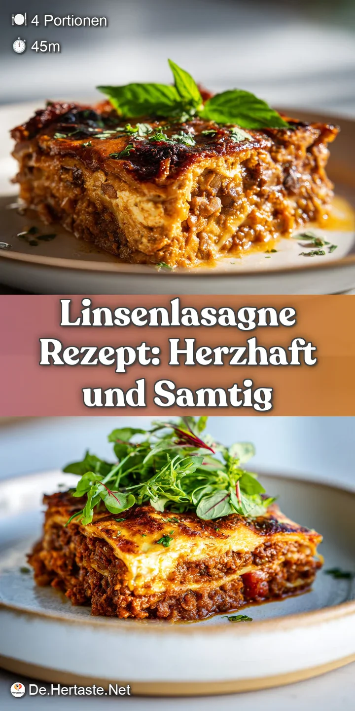 Close-up of a lentil lasagna, bubbling cheese, and rich tomato sauce with visible lentils and herbs.