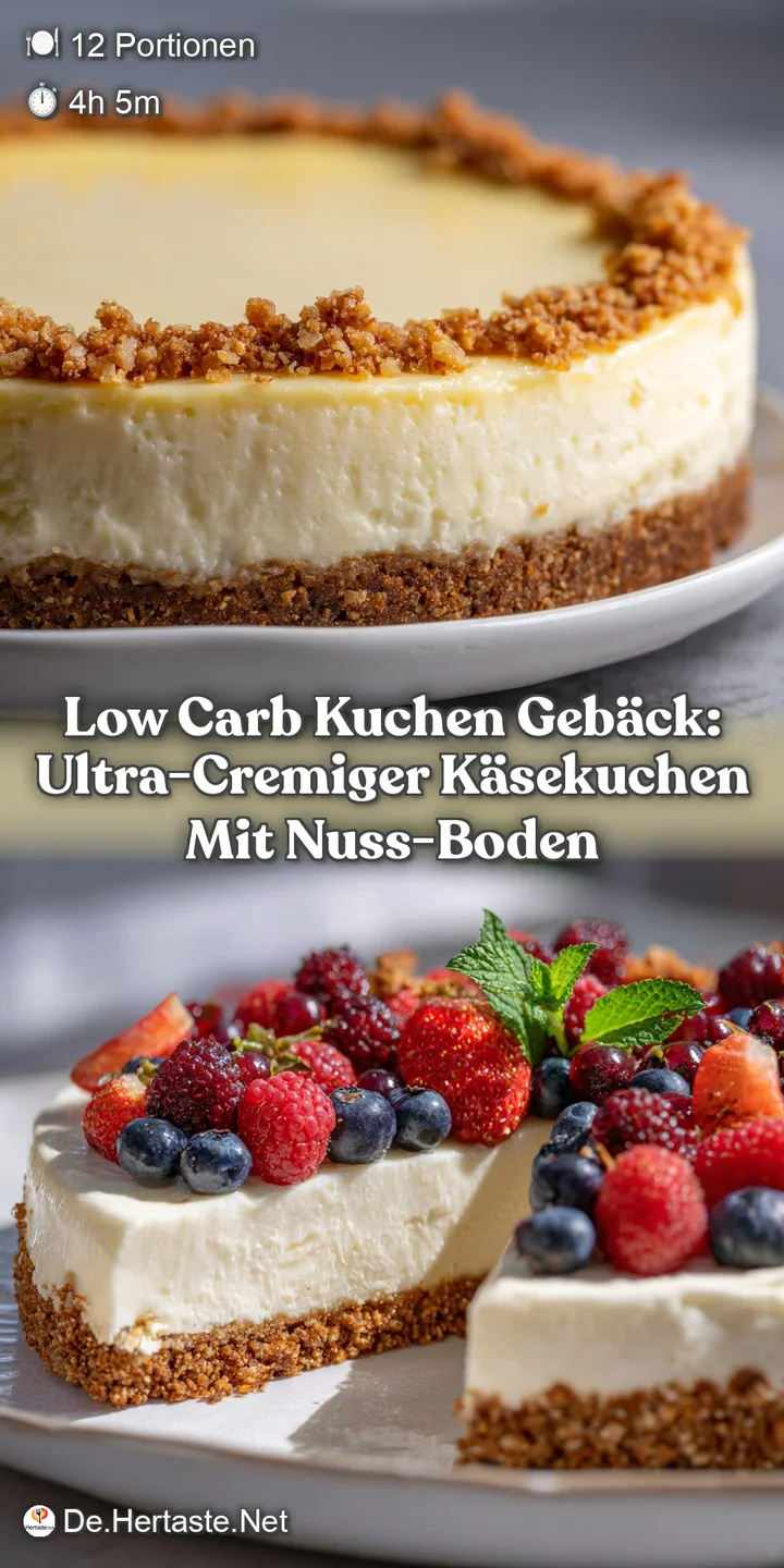 Low Carb Kuchen Geb&auml;ck: Ultra-Cremiger K&auml;sekuchen mit Nuss-Boden