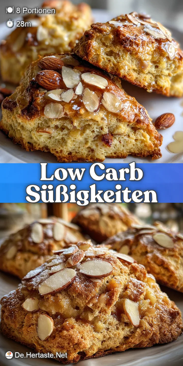 A close-up reveals a scone's flaky layers and juicy apple pieces. Toasted almonds provide a textural contrast and enticing...