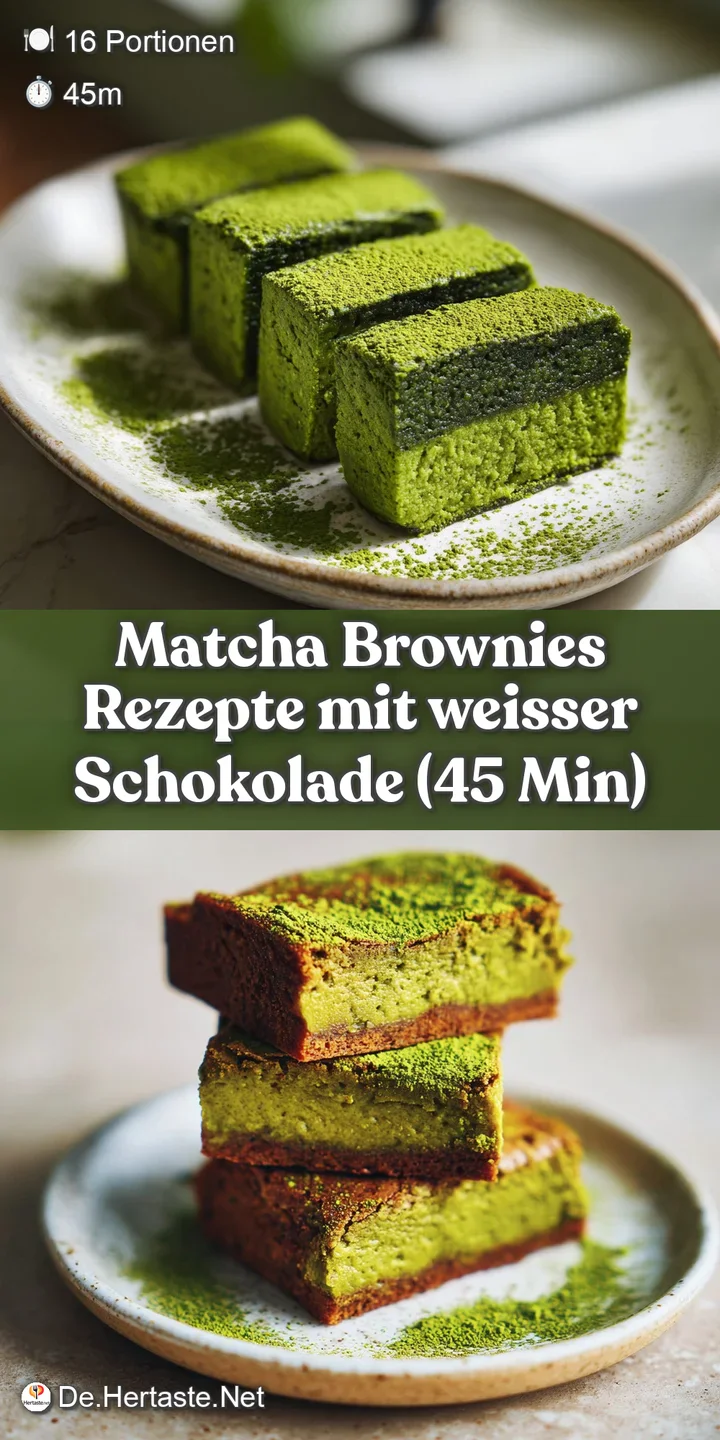 Close-up of matcha brownie: fudgy texture with melted white chocolate pools, vibrant green swirls. Intense flavor, invitin...