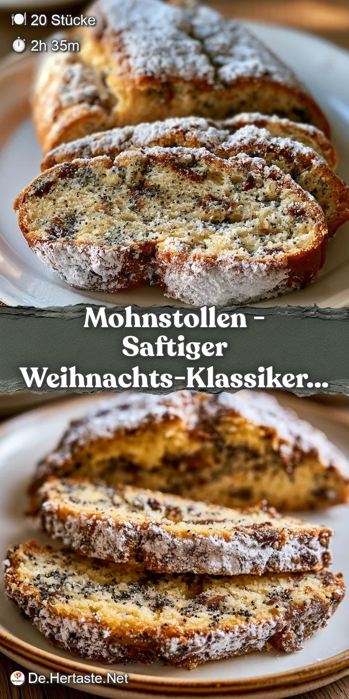 Nahaufnahme der saftigen, dunkelgrauen Mohnf&uuml;llung in einem fluffigen Teig, best&auml;ubt mit feinem, wei&szlig;em Puderzucker.
