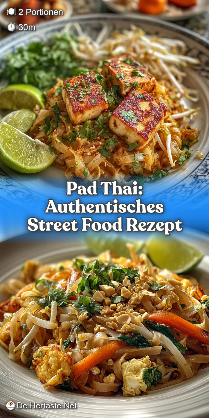 Close-up of Pad Thai noodles, glistening with savory sauce and vibrant toppings. Steam rises, hinting at the delicious war...