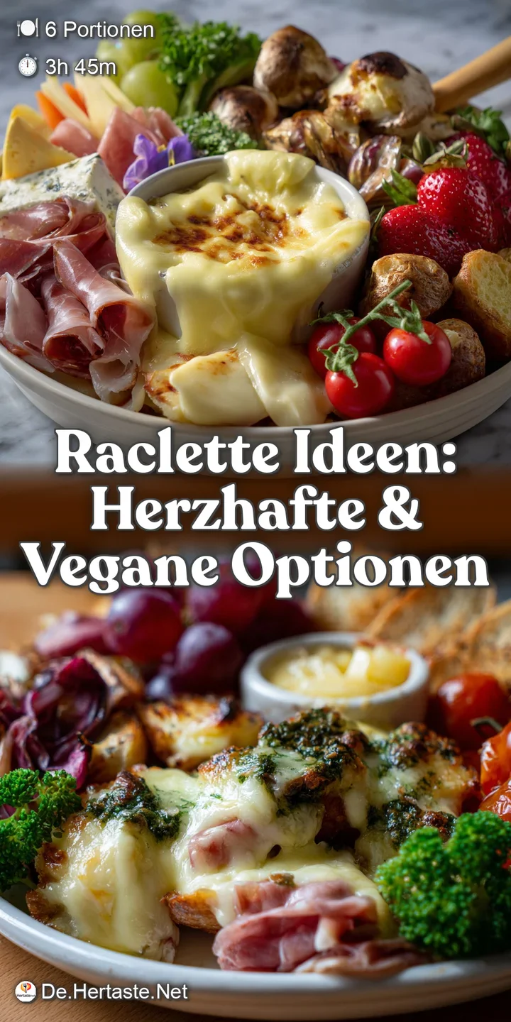 Close-up of bubbling, golden raclette cheese, draped over savory slices of cured meats and crusty, textured potatoes. A de...