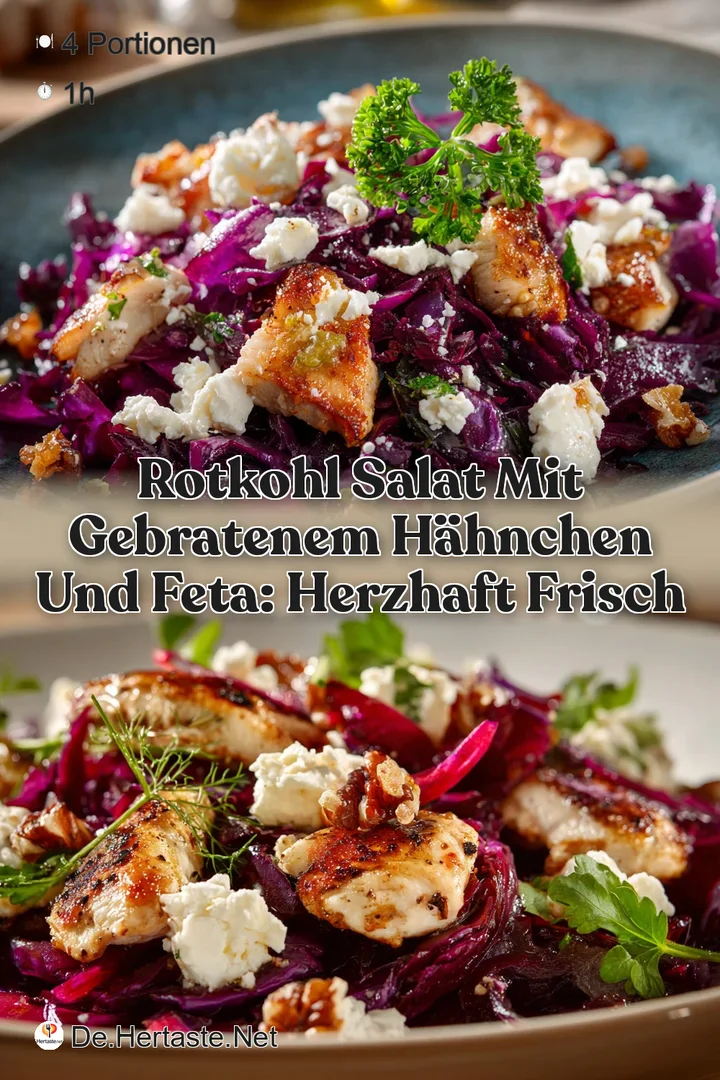 Rotkohl Salat mit gebratenem H&auml;hnchen und Feta: Herzhaft Frisch