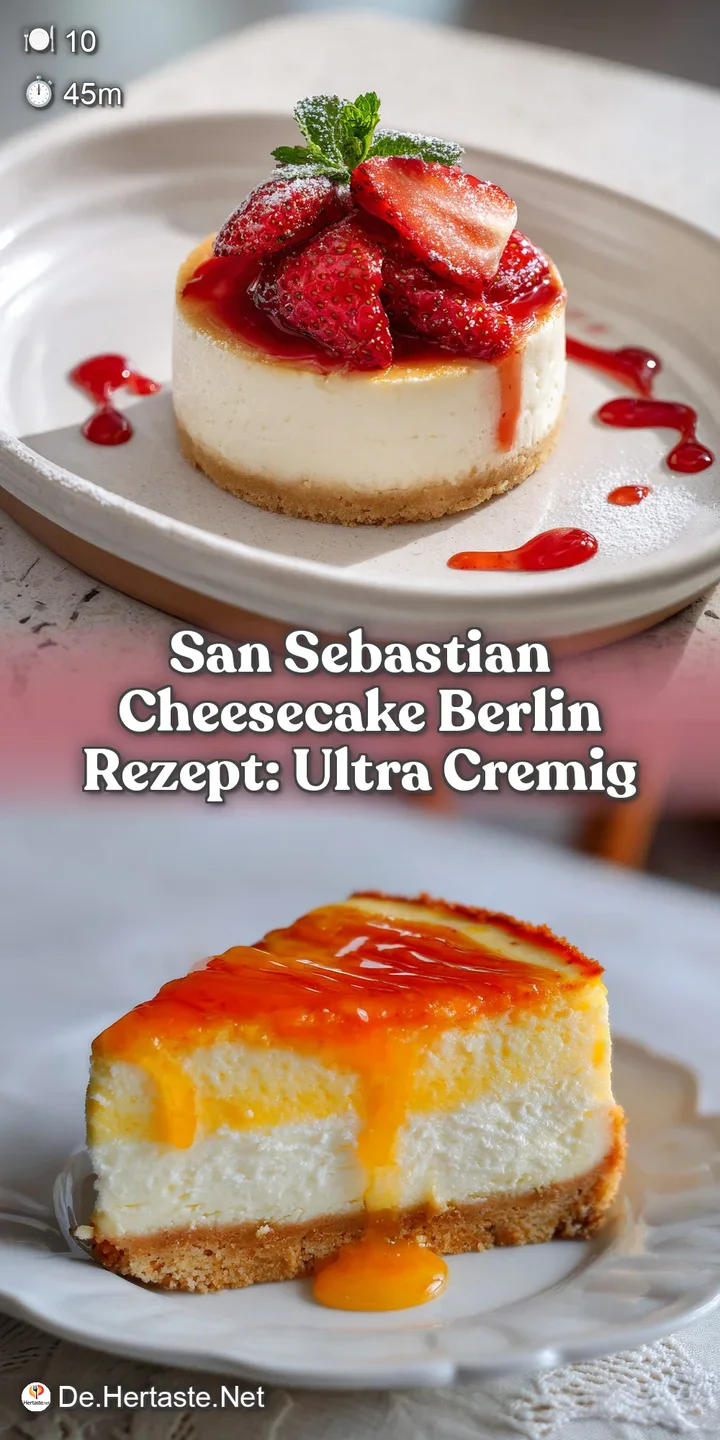 Close-up reveals the cheesecake's glossy, cracked surface. The deeply browned exterior contrasts with the soft, light fill...