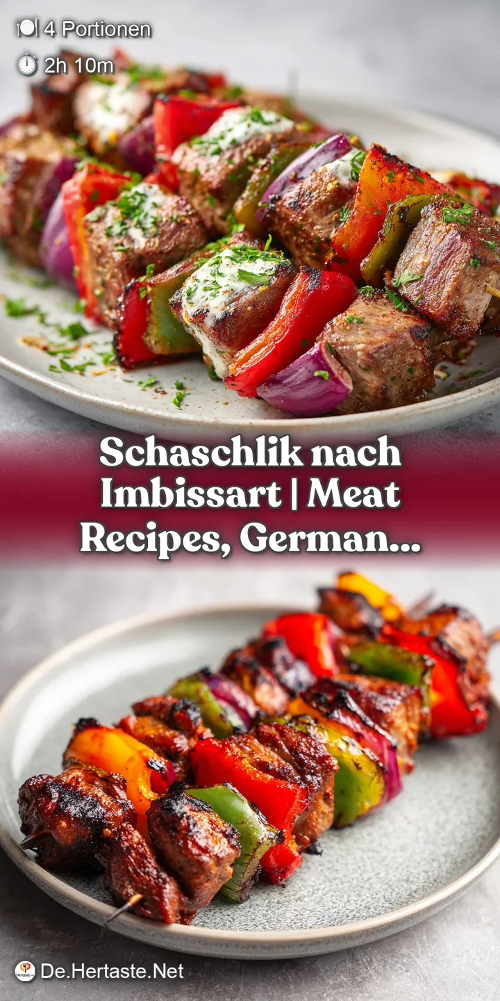 Juicy, glistening schaschlik pieces with softened onions and peppers, showcasing their rich, savory textures in a close-up.