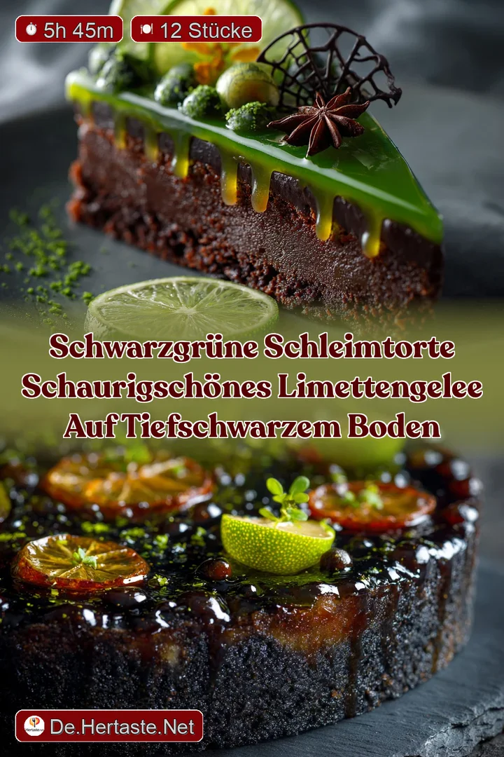 Schwarzgr&uuml;ne SchleimTorte Schaurigsch&ouml;nes LimettenGelee auf tiefschwarzem Boden