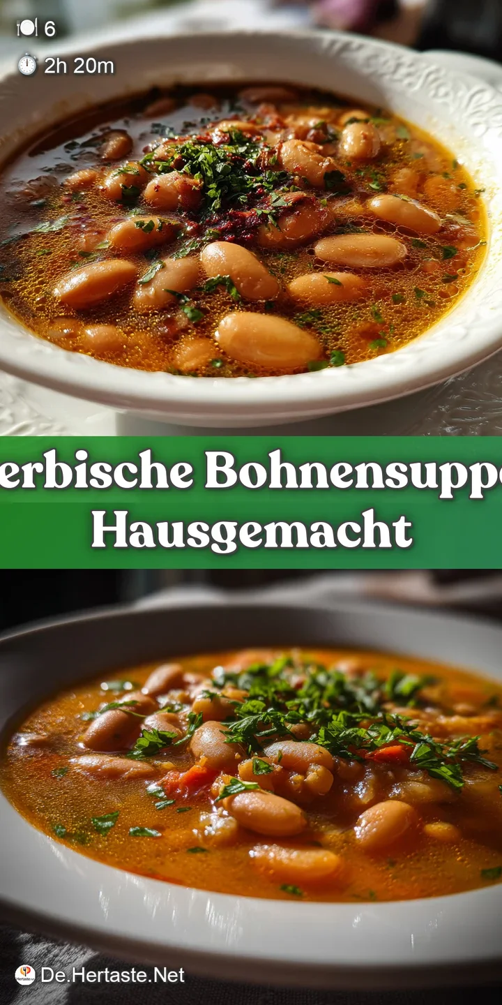 Close-up of simmered bean soup showcasing tender beans, savory sausage, and glistening broth. Inviting and full of flavor.