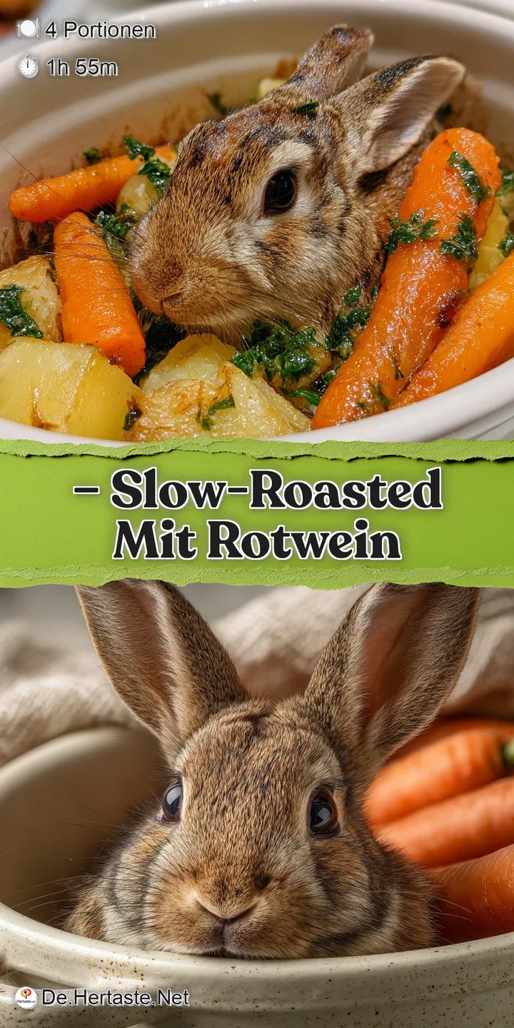 Close-up of tender, shredded braised rabbit, glistening with rich, reduced red wine sauce and flecks of fresh herbs. Appet...