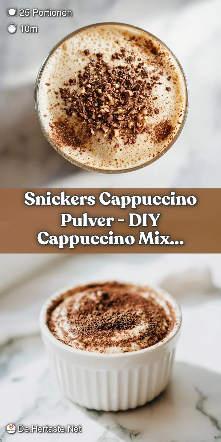 Close-up of rich coffee foam with swirls of dark chocolate and golden caramel sauce, topped with crunchy peanuts.