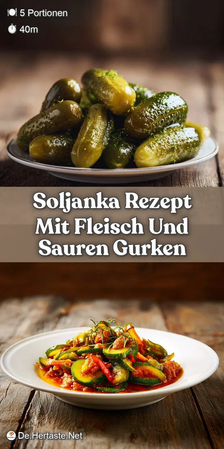 Close-up of chunky solyanka, showcasing the vibrant colors and textures of the meat, pickles, and aromatic herbs.