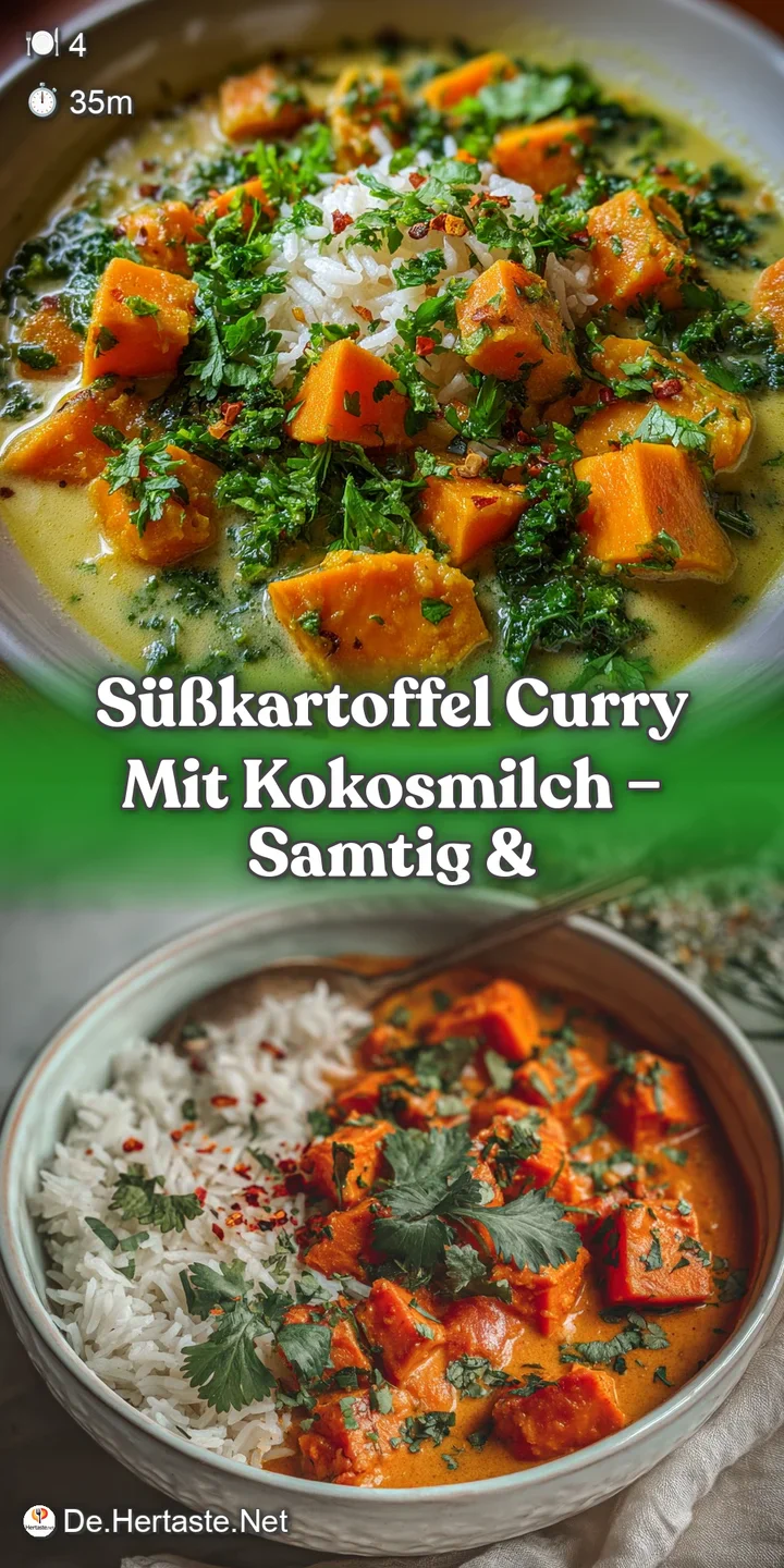 Close-up of velvety sweet potato curry. The dish features rich hues and visible strands of ginger, creating a warm, inviti...