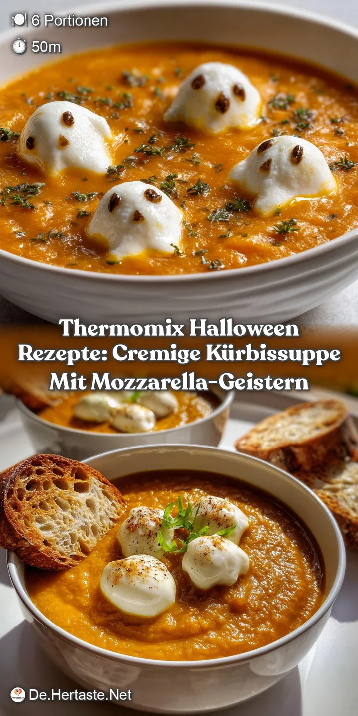 Thermomix Halloween Rezepte: Cremige K&uuml;rbissuppe mit Mozzarella-Geistern