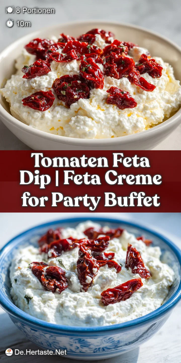 Nahaufnahme eines cremigen, wei&szlig;en Dips mit gl&auml;nzenden, roten Tomatenst&uuml;cken und fein gehackten gr&uuml;nen Kr&auml;utern.