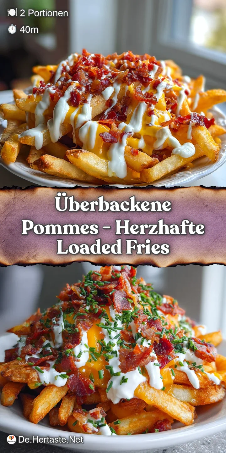 Close-up of loaded fries: golden, crispy potatoes oozing with melted cheese and savory bacon. A truly tempting, textural d...