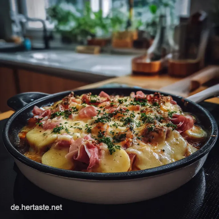 Array of raclette pans presented on a wooden board, showcasing an array of melted cheeses with diverse textures and vibran...