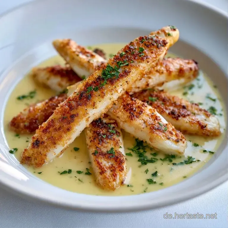 Elegant angerichtete, zarte Spargelstangen mit gl&auml;nzender Butter und Zitronenscheiben auf einer gro&szlig;en Servierplatte.