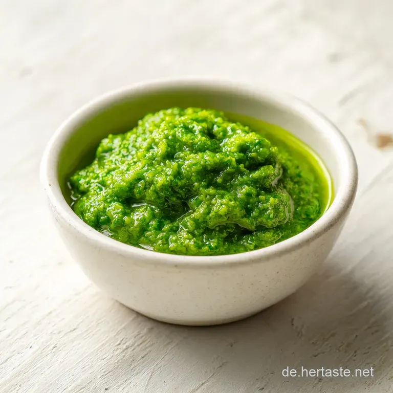 A swirl of bright green pesto elegantly garnishes fresh pasta, topped with pine nuts and cheese.