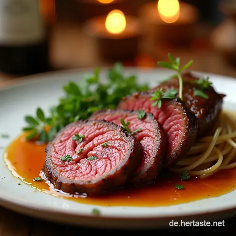 Bourbongeschmortes Rindfleisch presentation
