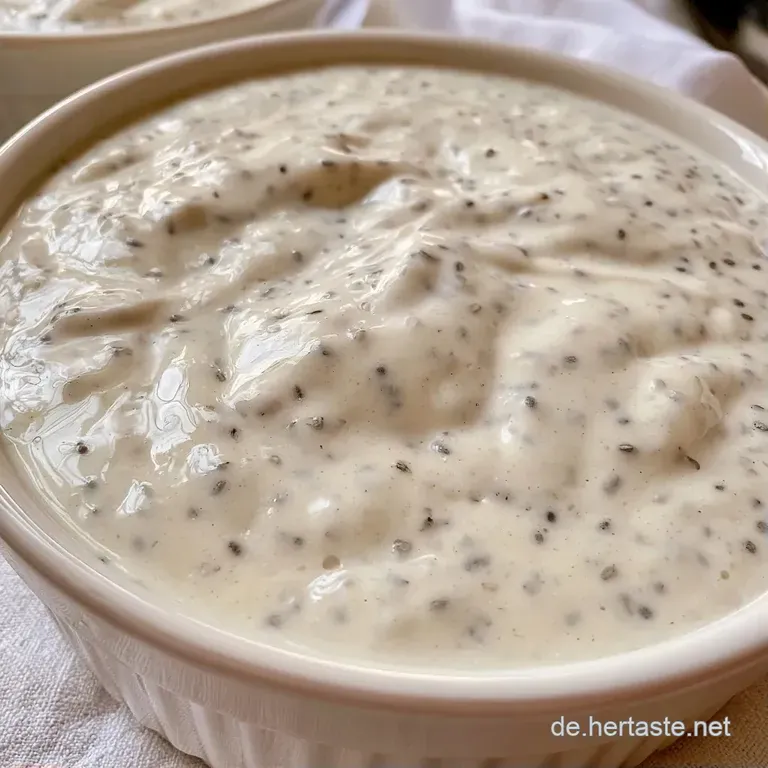 Heller, gl&auml;nzender Pudding im Glas, fein angerichtet mit einem gr&uuml;nen Minzblatt und goldfarbenem &Ouml;l-Schimmer.