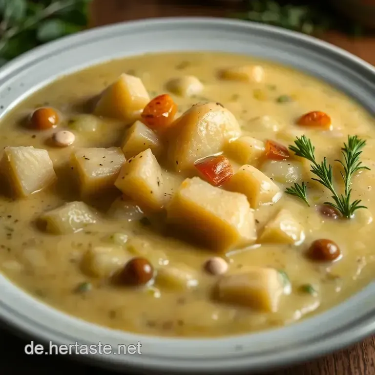 Cremige Blumenkohl-Kartoffel-Suppe Mit Knoblauch Und Muskat presentation