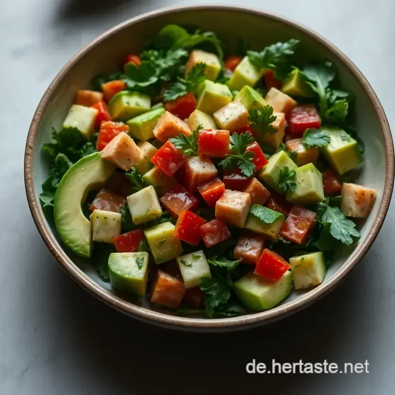 Cremiger Avocado Salat Mit Frischen Kr&auml;utern Und Limetten-Dressing presentation