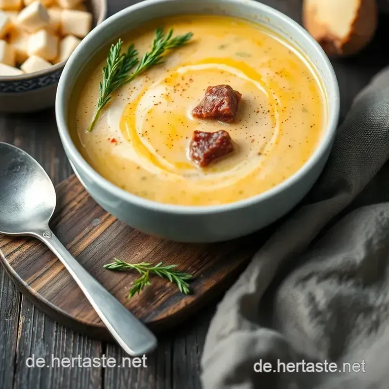 Deftige K&auml;se-Lauch-Hackfleisch-Suppe presentation