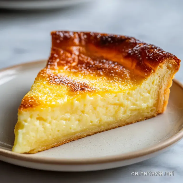 A neat slice of creamy yellow tart on a white plate, garnished with a fresh mint leaf and a single red berry