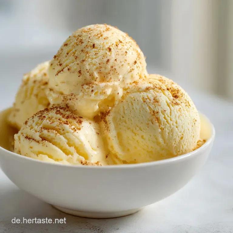 Drei Portionen goldgelbes, geschmolzenes Eis in eleganten Gl&auml;sern auf hellem Holz, fein best&auml;ubt mit braunem Gew&uuml;rz.