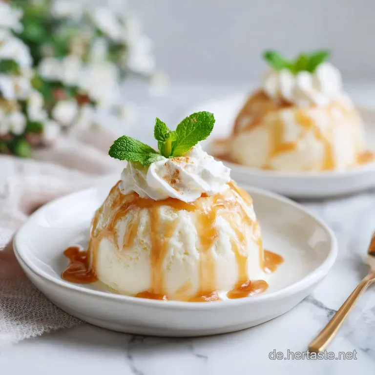 A delicate glass ramekin filled with pale yellow custard, adorned with a dollop of white cream and dark chocolate shavings.