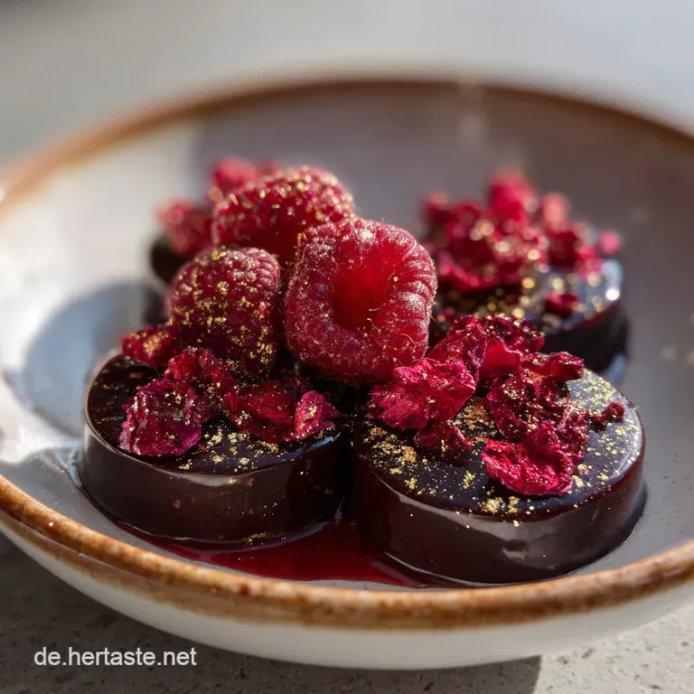 Elegante Anordnung von zarten Schokobechern auf einer wei&szlig;en Platte, garniert mit Puderzucker und Minzbl&auml;ttern.