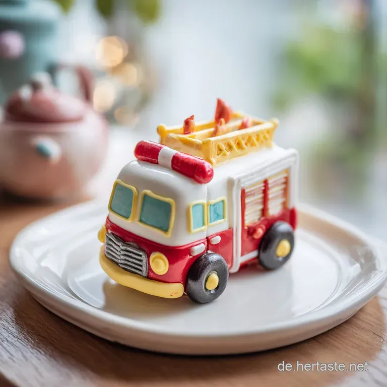 A festive slice of red fire truck cake, revealing moist crumb and smooth white frosting, ready to enjoy.