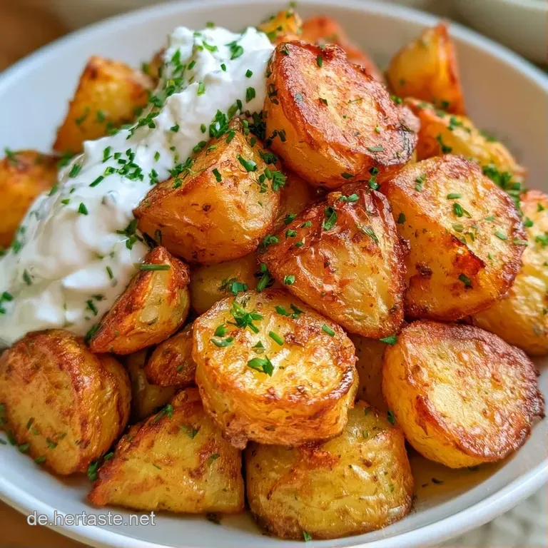 Vier dampfende Ofenkartoffeln auf einem rustikalen Holzbrett, garniert mit frischen Schnittlauchhalmen und Quark.