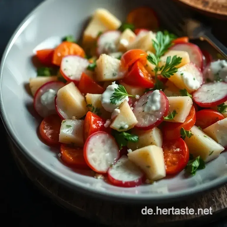 Frischer Gurken-Radieschen-Salat Mit Joghurtdressing presentation